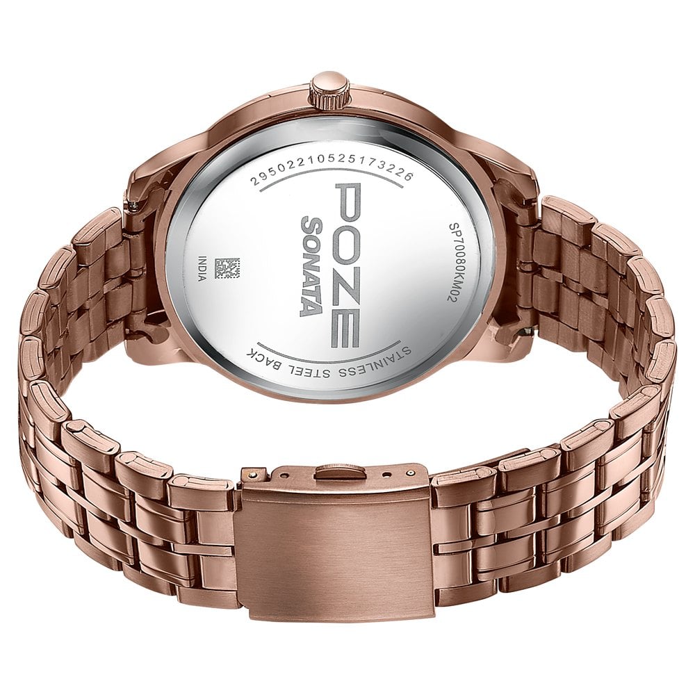Sonata Poze Quartz Analog Brown Dial Brown Metal Strap Watch For Men