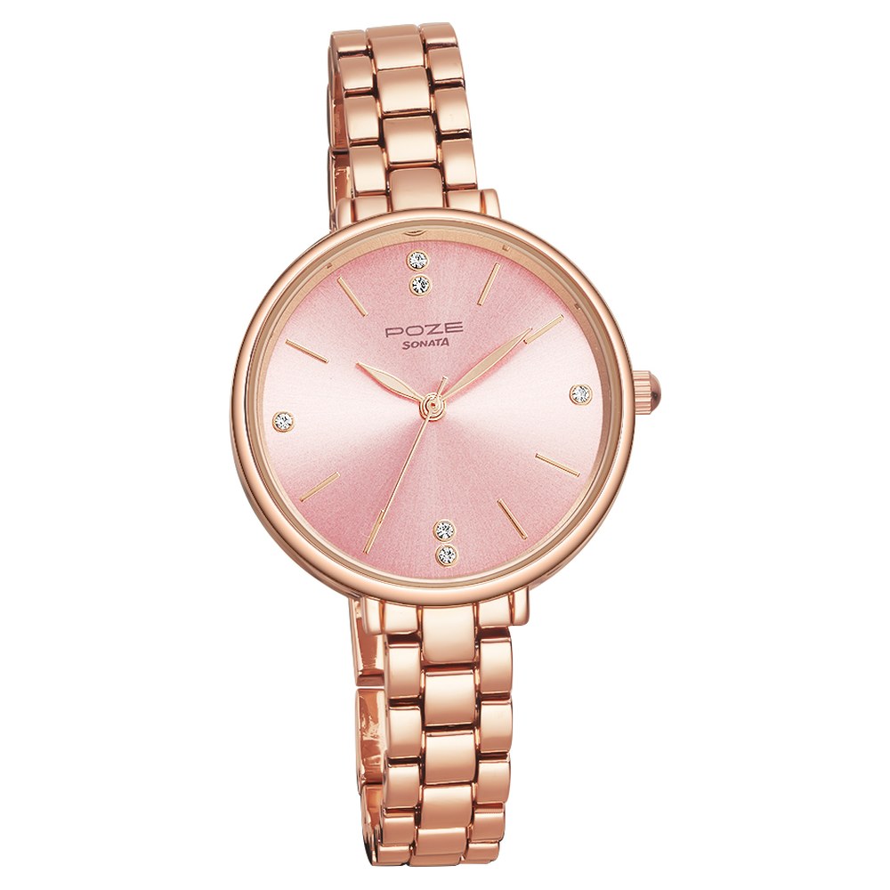 Poze by Sonata Quartz Analog Pink Dial Metal Strap Watch for Women