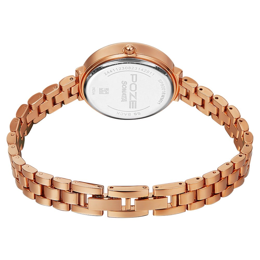Poze by Sonata Quartz Analog Pink Dial Metal Strap Watch for Women