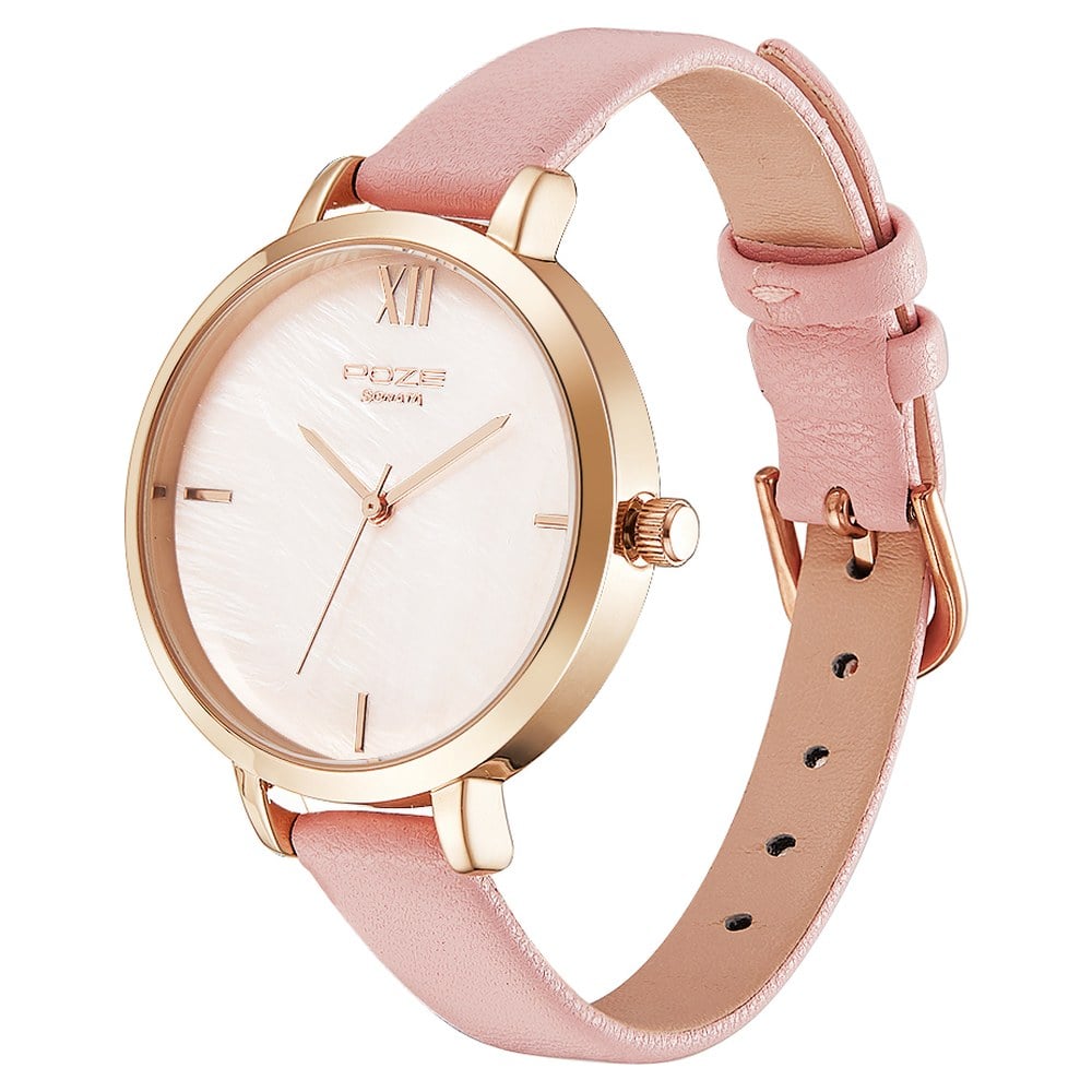 Poze by Sonata Quartz Analog Pink Dial PU Leather Strap Watch for Women