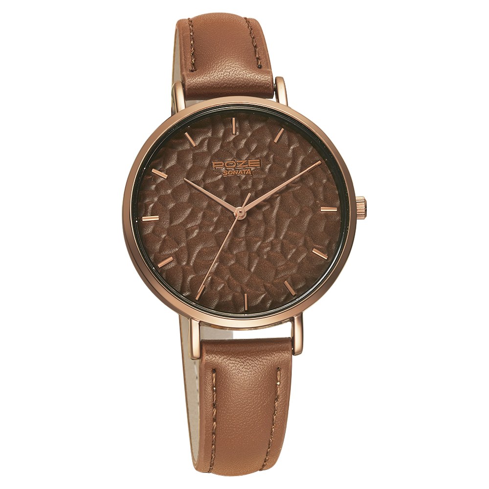 Poze by Sonata Quartz Analog Brown Dial PU Leather Strap Watch for Women