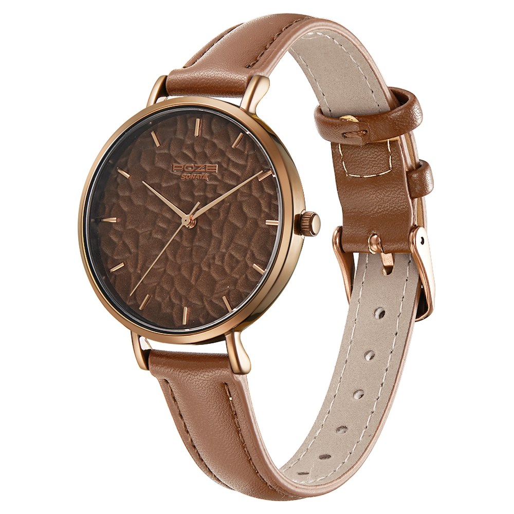 Poze by Sonata Quartz Analog Brown Dial PU Leather Strap Watch for Women