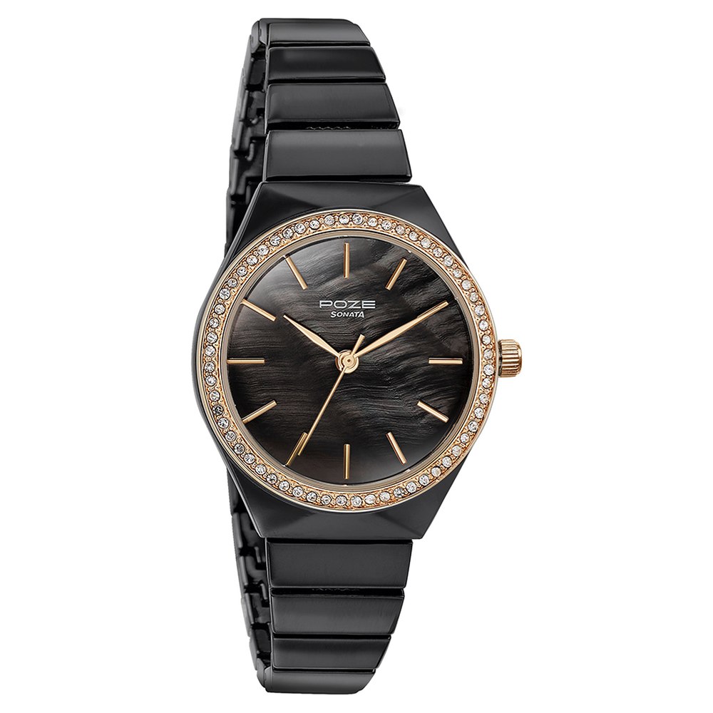 Sonata Poze Quartz Analog Brown Dial Metal Strap Watch for Women