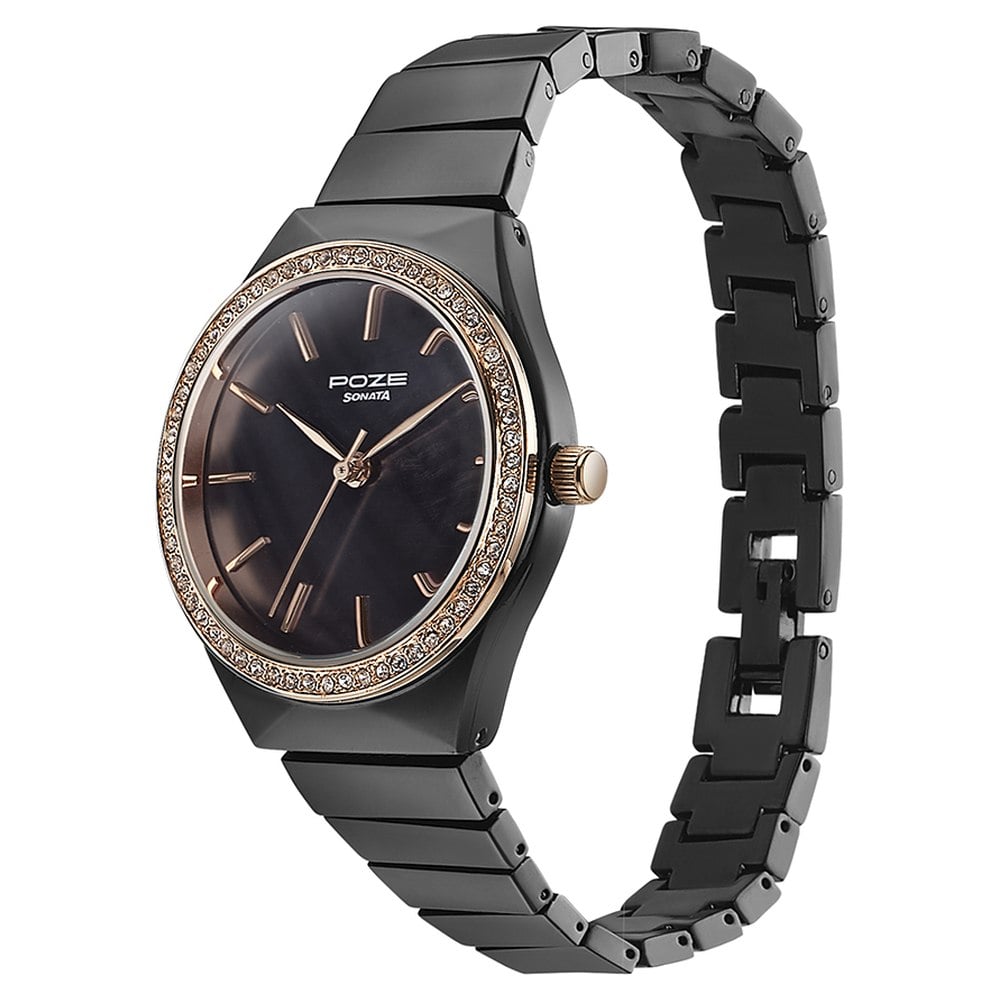 Sonata Poze Quartz Analog Brown Dial Metal Strap Watch for Women
