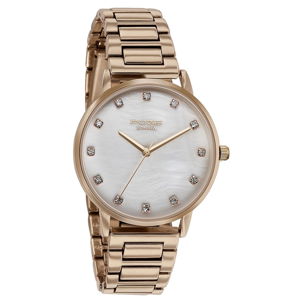 Sonata Poze Quartz Analog White Dial Metal Strap Watch for Women