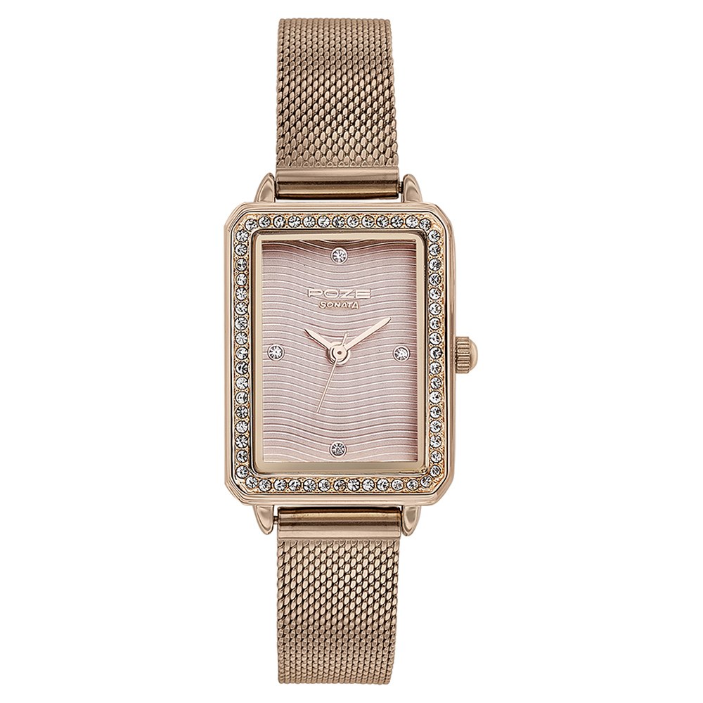 Sonata Poze Quartz Analog Pink Dial Mesh Strap Watch for Women