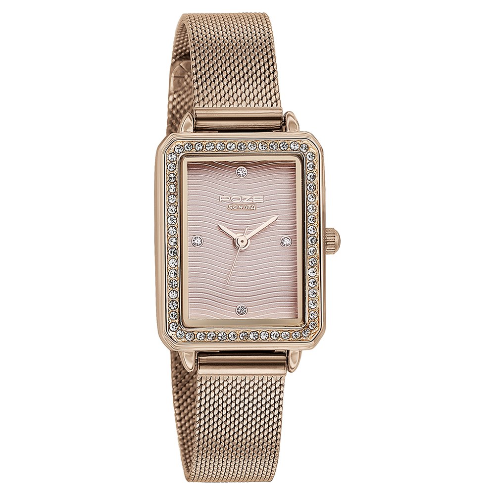 Sonata Poze Quartz Analog Pink Dial Mesh Strap Watch for Women