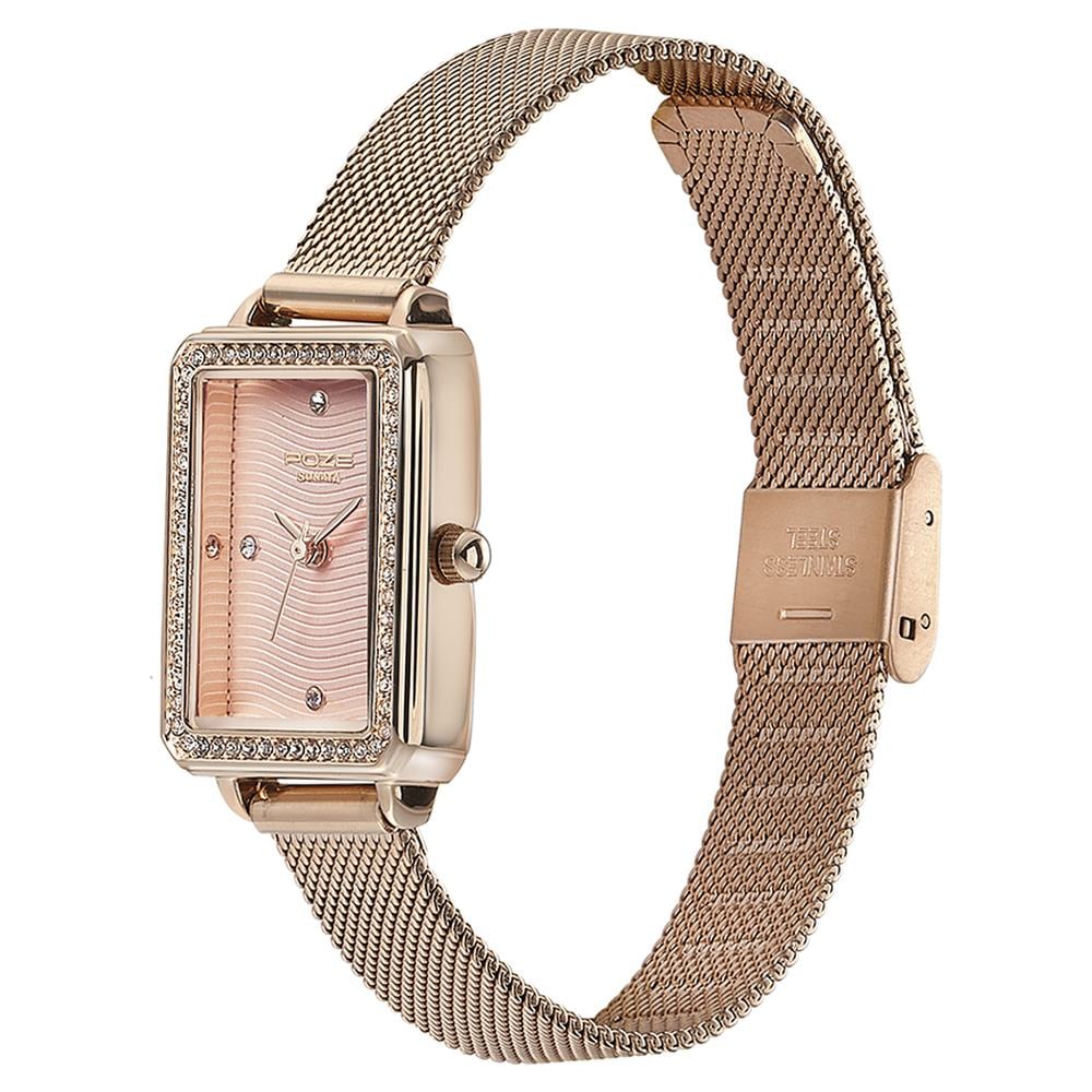 Sonata Poze Quartz Analog Pink Dial Mesh Strap Watch for Women