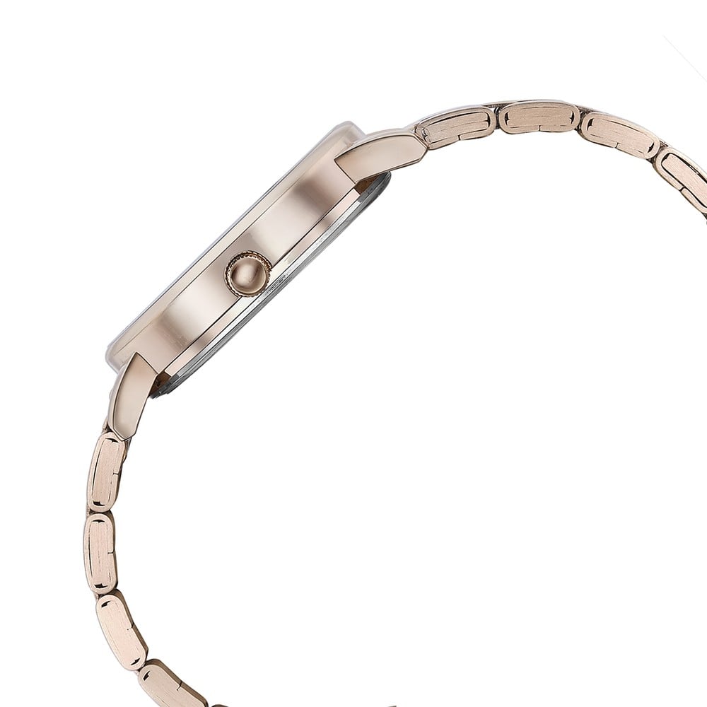 Sonata Poze Quartz Analog Mother of Pearl Round Dial Rose Gold Stainless Steel Strap Watch For Women