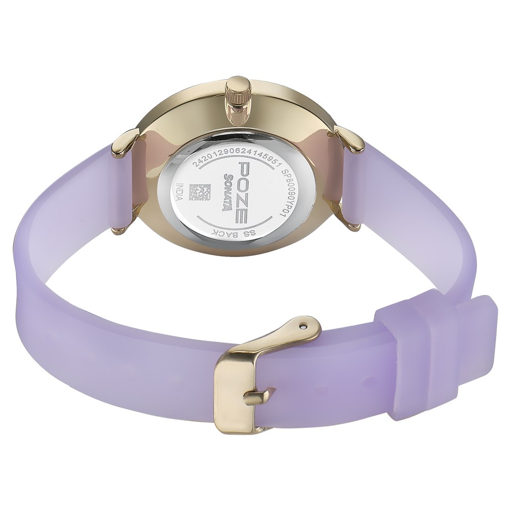 Sonata Poze Quartz Analog Blue Dial Purple Leather Strap Watch For Women
