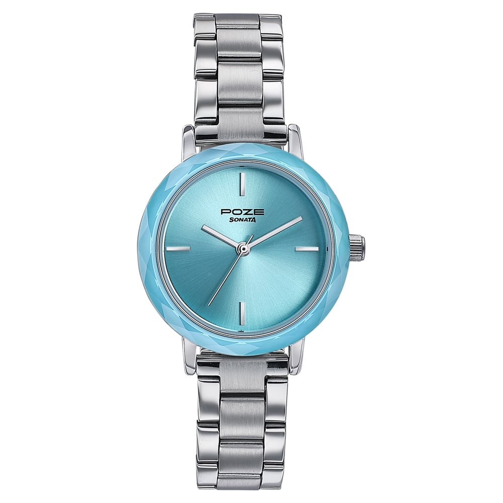 Sonata Poze Quartz Analog Blue Dial Stainless Steel Strap Watch For Women