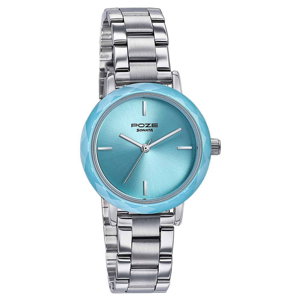Sonata Poze Quartz Analog Blue Dial Stainless Steel Strap Watch For Women
