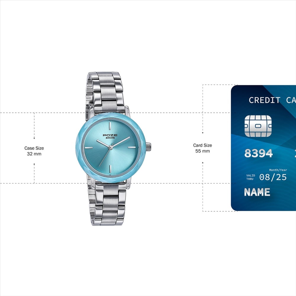 Sonata Poze Quartz Analog Blue Dial Stainless Steel Strap Watch For Women