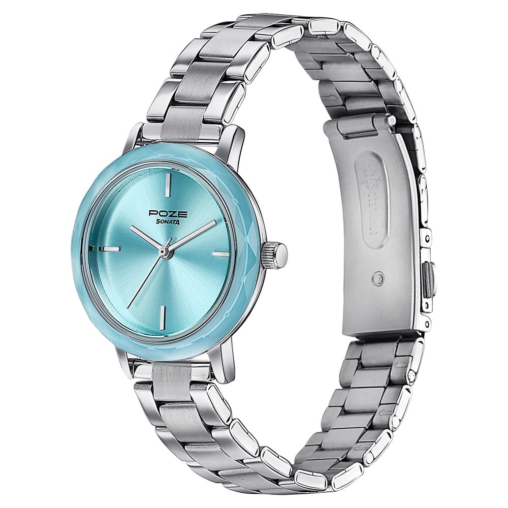 Sonata Poze Quartz Analog Blue Dial Stainless Steel Strap Watch For Women