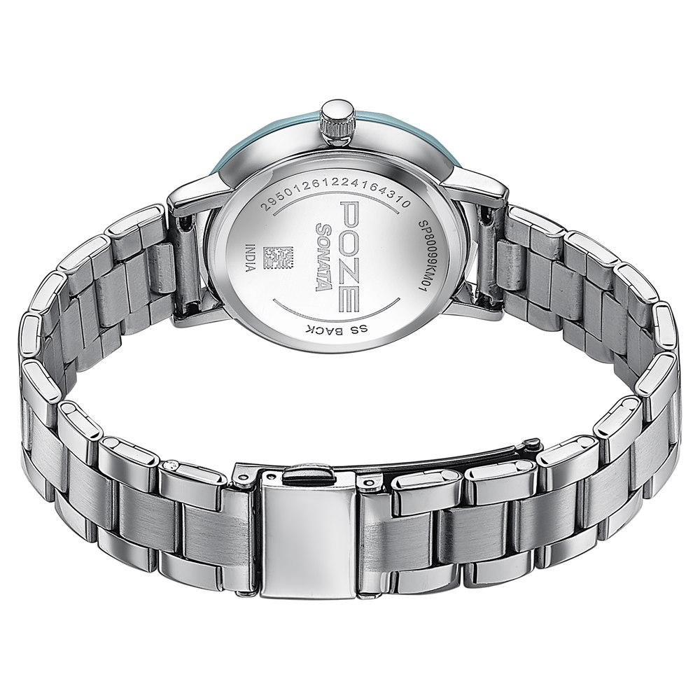 Sonata Poze Quartz Analog Blue Dial Stainless Steel Strap Watch For Women