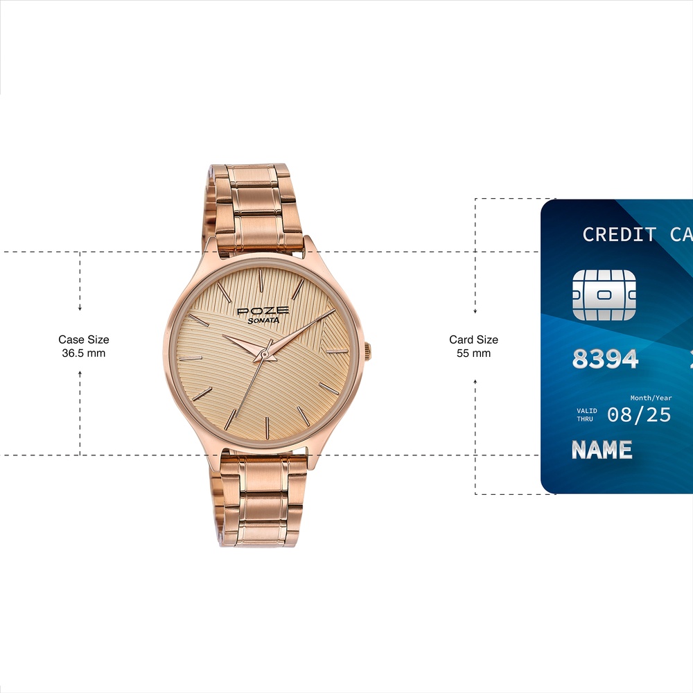 Sonata Poze Quartz Analog Beige Dial Rose Gold Colour Stainless Steel Strap Watch For Women