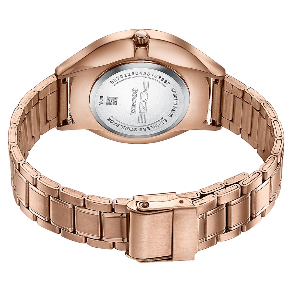 Sonata Poze Quartz Analog Beige Dial Rose Gold Colour Stainless Steel Strap Watch For Women