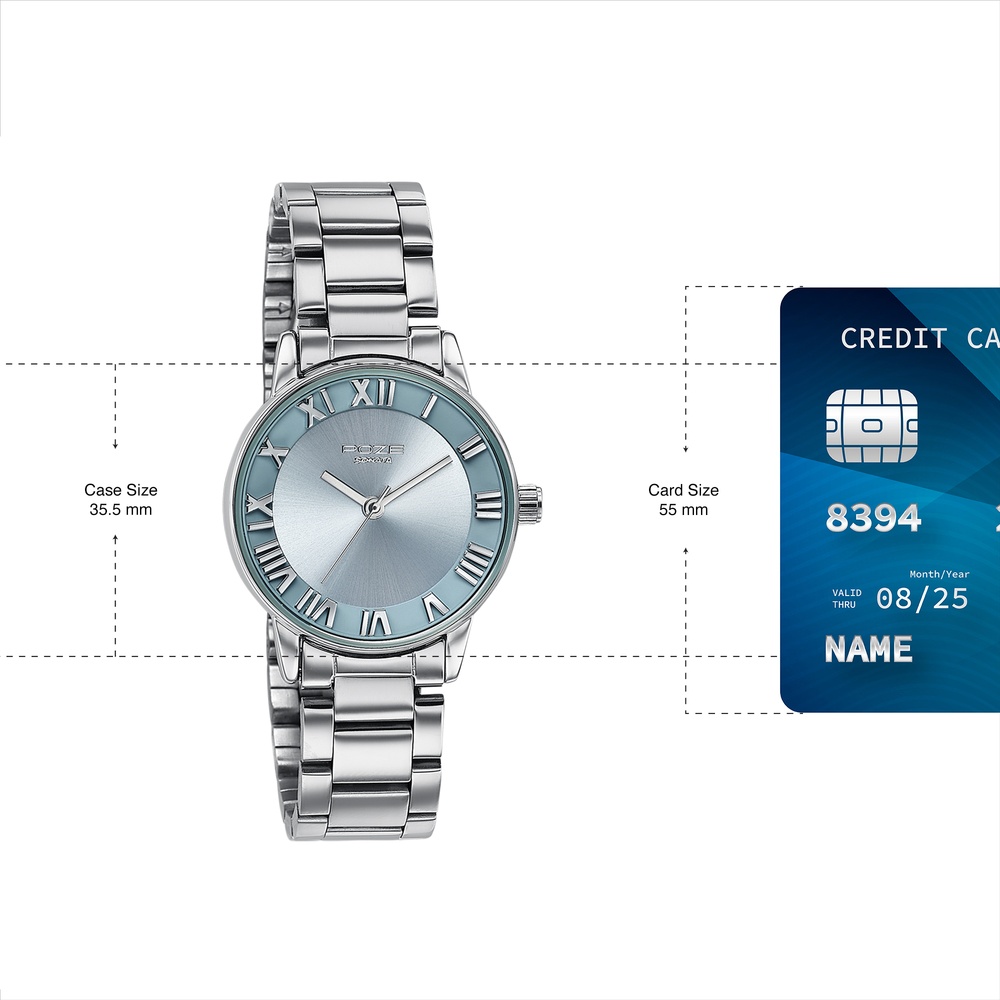 Sonata Poze Quartz Analog Blue Dial Silver Metal Strap Watch For Women