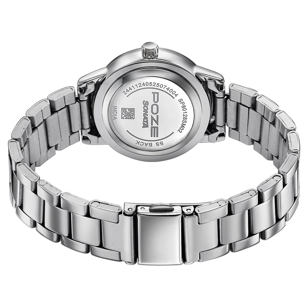 Sonata Poze Quartz Analog Blue Dial Silver Metal Strap Watch For Women