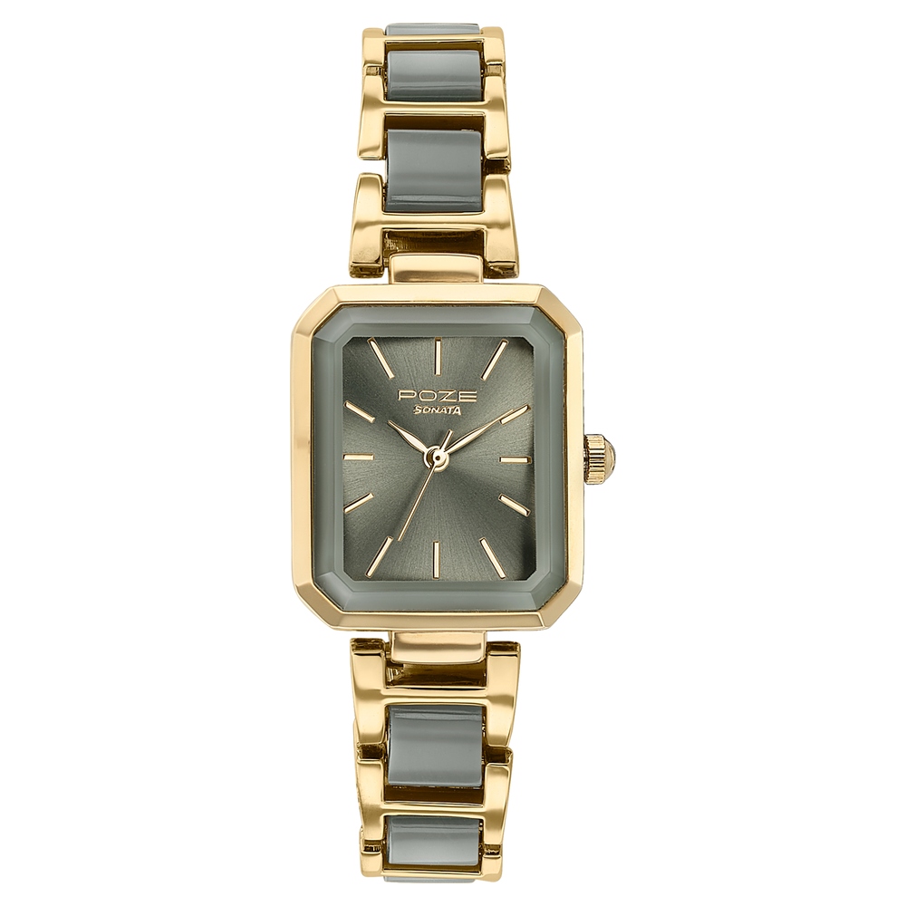 Sonata Poze Quartz Analog Green Dial Two Toned Metal & Plastic Strap Watch For Women
