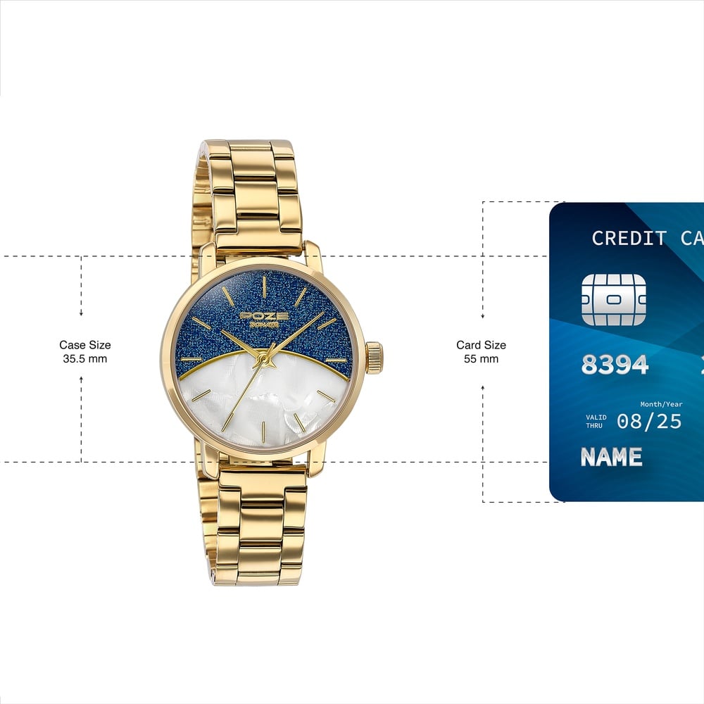 Sonata Poze Quartz Analog Mother of Pearl Dial Golden Metal Strap Watch For Women