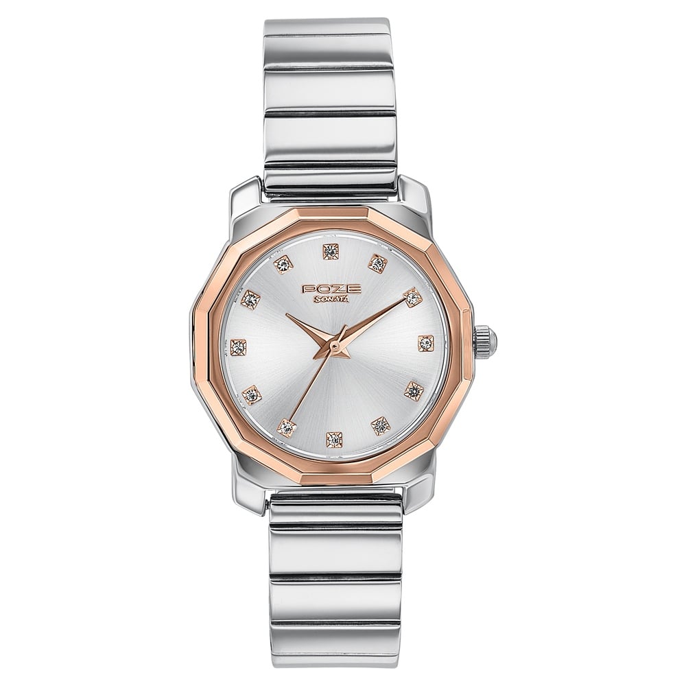 Sonata Poze Quartz Analog Silver Dial Silver Metal Strap Watch For Women