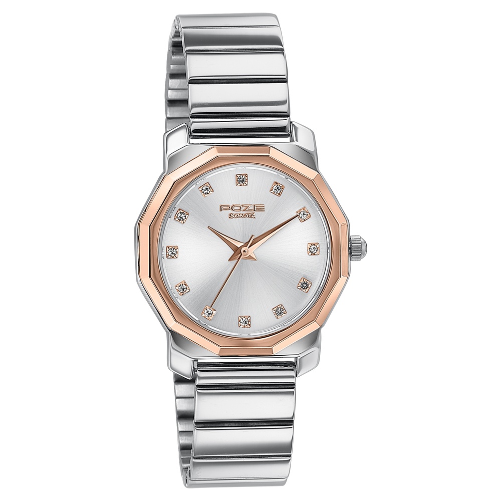 Sonata Poze Quartz Analog Silver Dial Silver Metal Strap Watch For Women