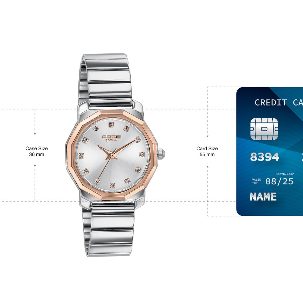 Sonata Poze Quartz Analog Silver Dial Silver Metal Strap Watch For Women