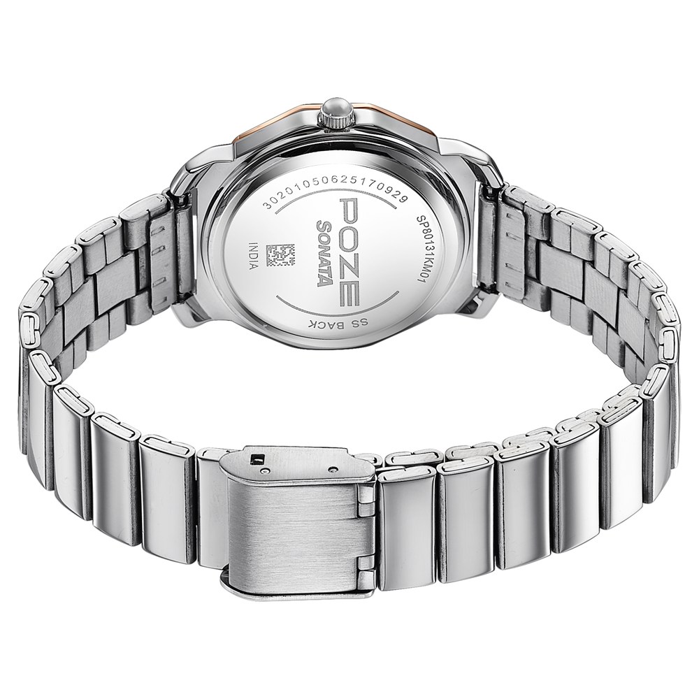 Sonata Poze Quartz Analog Silver Dial Silver Metal Strap Watch For Women