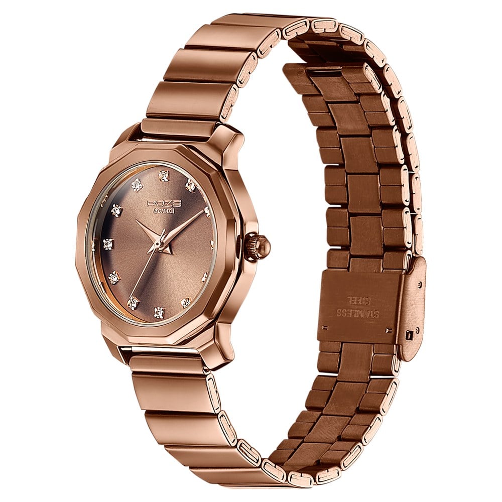 Sonata Poze Quartz Analog Brown Dial Brown Metal Strap Watch For Women