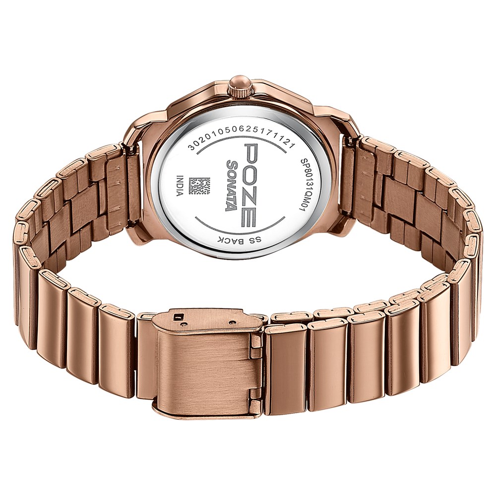 Sonata Poze Quartz Analog Brown Dial Brown Metal Strap Watch For Women