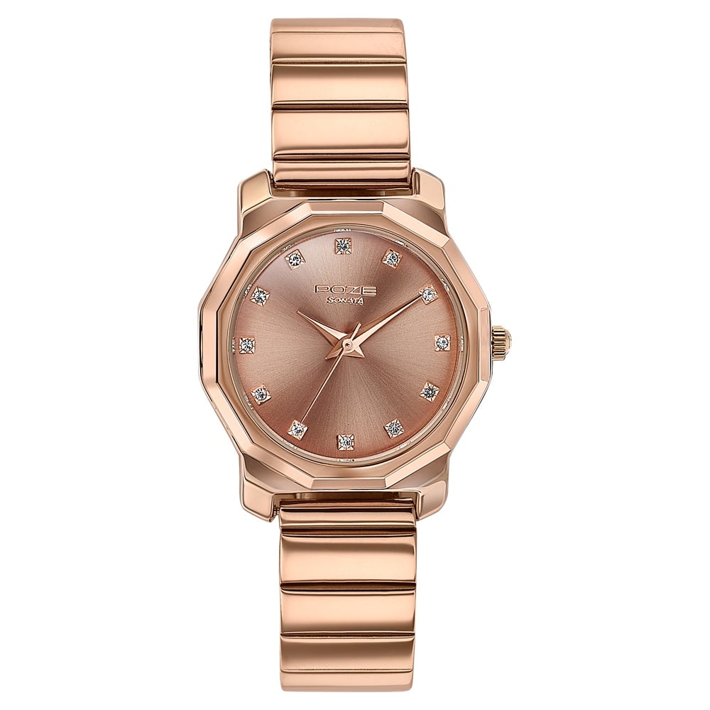 Sonata Poze Quartz Analog Rose Gold Dial Rose Gold Metal Strap Watch For Women