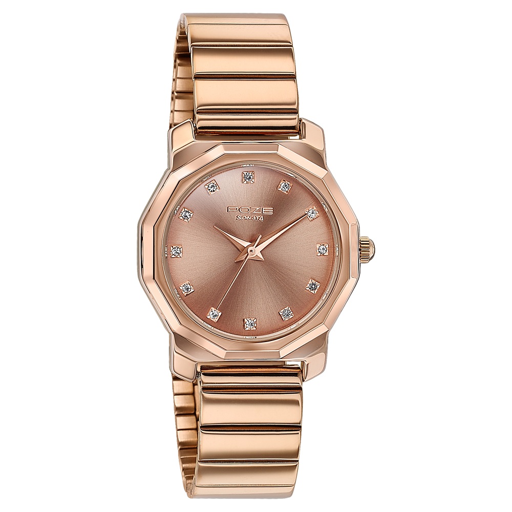 Sonata Poze Quartz Analog Rose Gold Dial Rose Gold Metal Strap Watch For Women