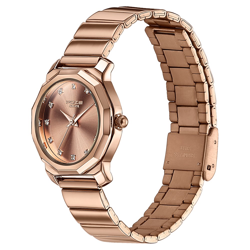 Sonata Poze Quartz Analog Rose Gold Dial Rose Gold Metal Strap Watch For Women