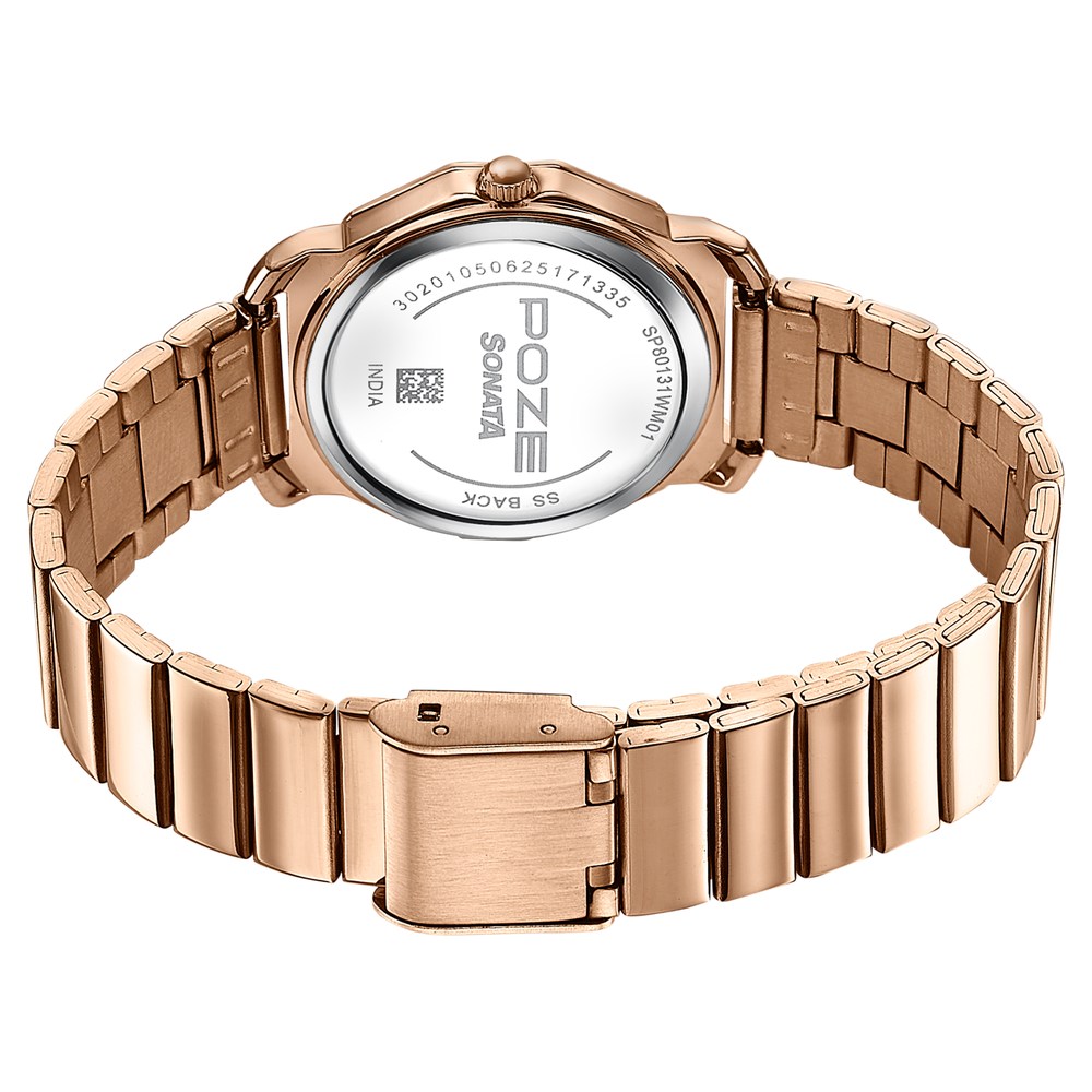 Sonata Poze Quartz Analog Rose Gold Dial Rose Gold Metal Strap Watch For Women