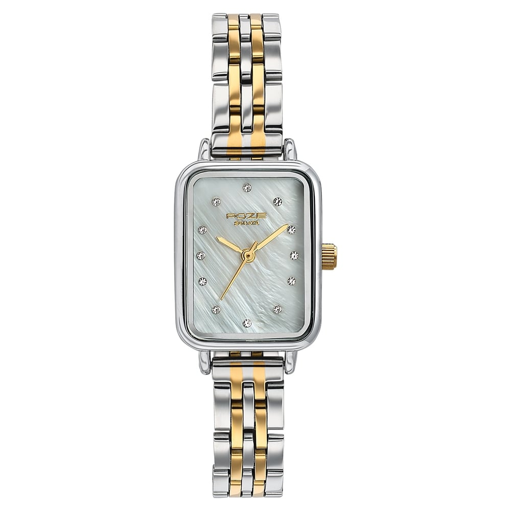 Sonata Poze Quartz Analog Mother of Pearl Dial Two Toned Metal Strap Watch For Women
