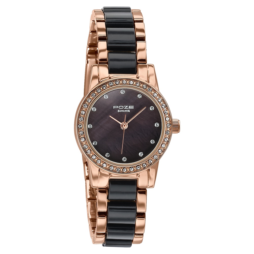 Sonata Poze Quartz Analog White Dial Two Toned Metal & Plastic Strap Watch For Women