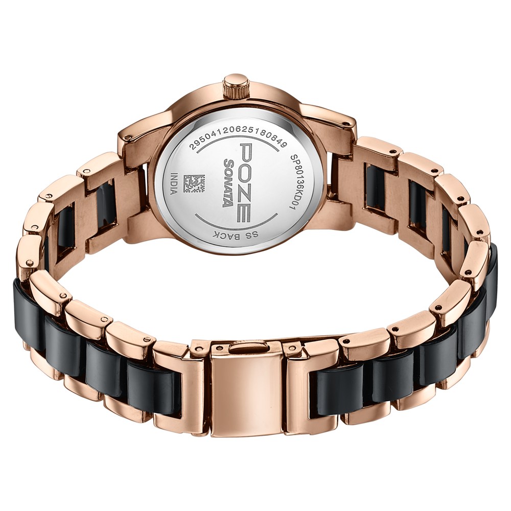 Sonata Poze Quartz Analog White Dial Two Toned Metal & Plastic Strap Watch For Women