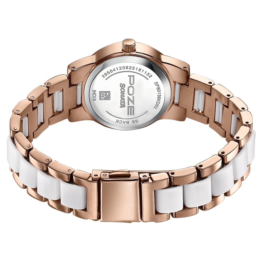 Sonata Poze Quartz Analog Black Dial Two Toned Metal & Plastic Strap Watch For Women