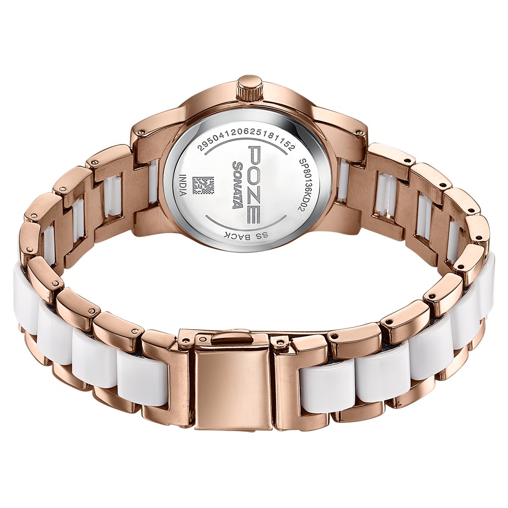Sonata Poze Quartz Analog Black Dial Two Toned Metal & Plastic Strap Watch For Women