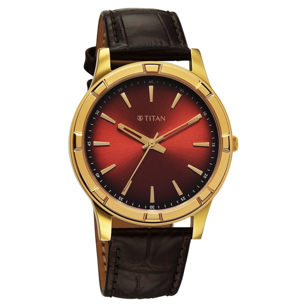 Titan Karishma Festive Analog with Mahogany Brown Dial Brown Leather Strap Watch for Men