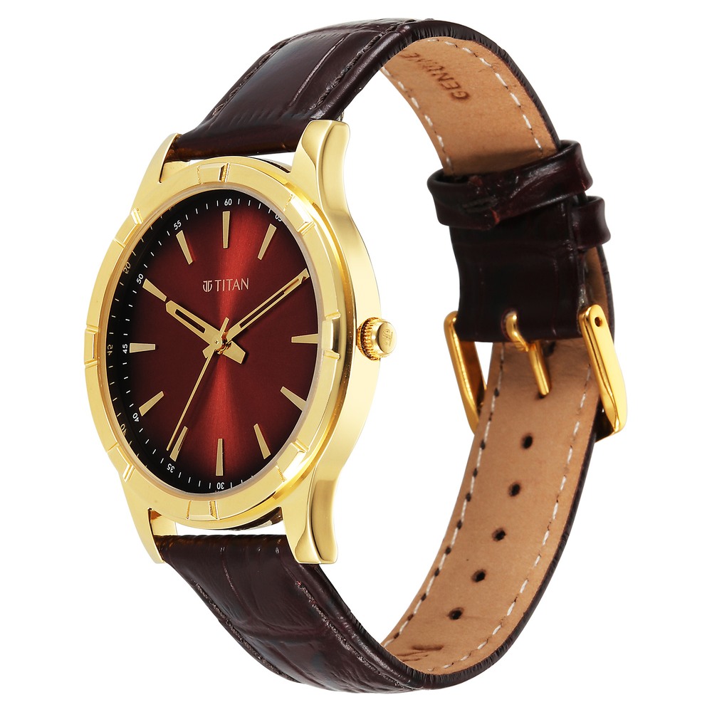 Titan Karishma Festive Analog with Mahogany Brown Dial Brown Leather Strap Watch for Men