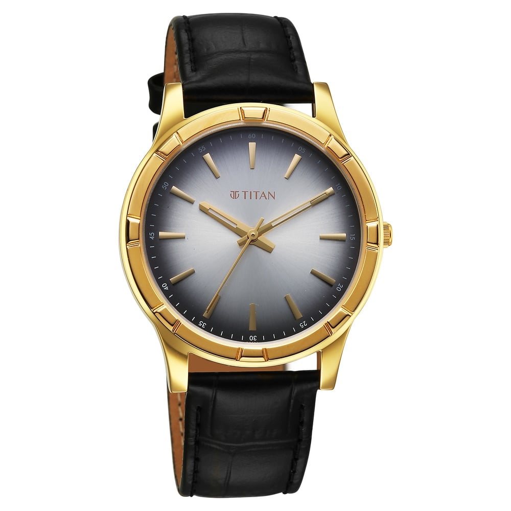 Titan Karishma Festive Analog with Silver Dial Black Leather Strap Watch for Men