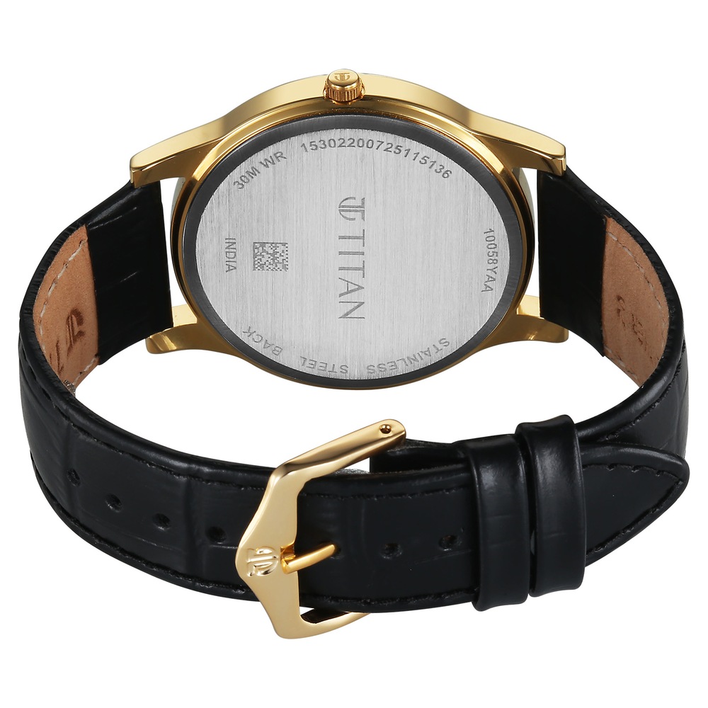 Titan Karishma Festive Analog with Silver Dial Black Leather Strap Watch for Men