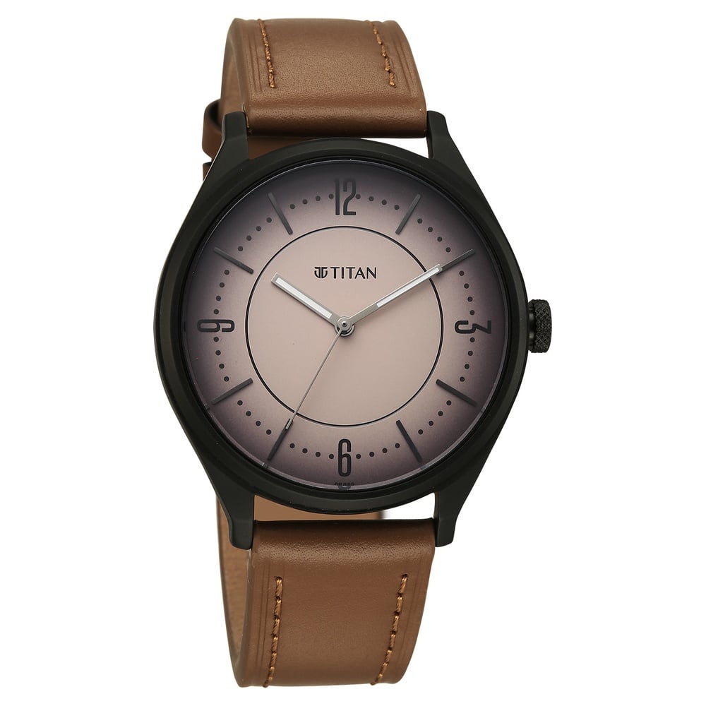 Titan Neo Basics Analog with Beige Dial Brown Leather Strap Watch for Men