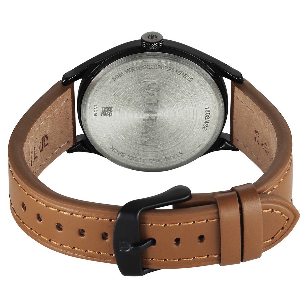 Titan Neo Basics Analog with Beige Dial Brown Leather Strap Watch for Men