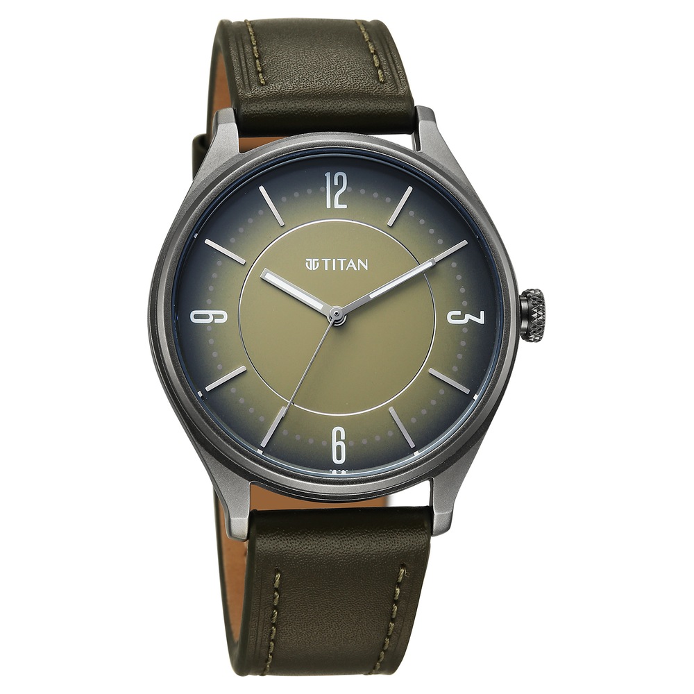 Titan Neo Basics Analog with Green Dial Green Leather Strap Watch for Men