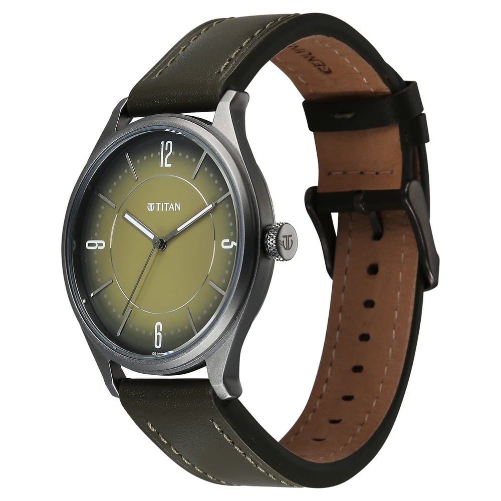 Titan Neo Basics Analog with Green Dial Green Leather Strap Watch for Men