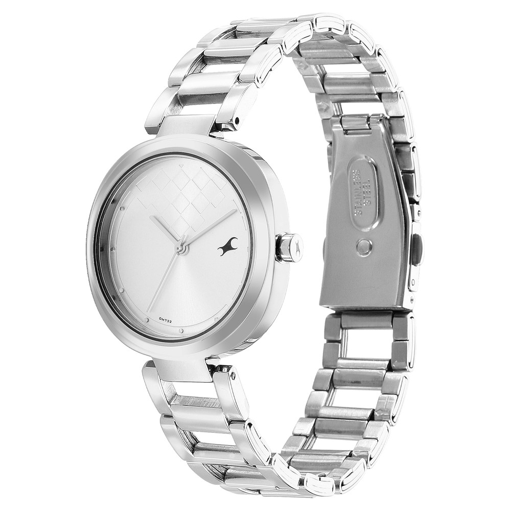 Fastrack Stunners Quartz Analog Silver Dial Stainless Steel Strap Watch for Girls