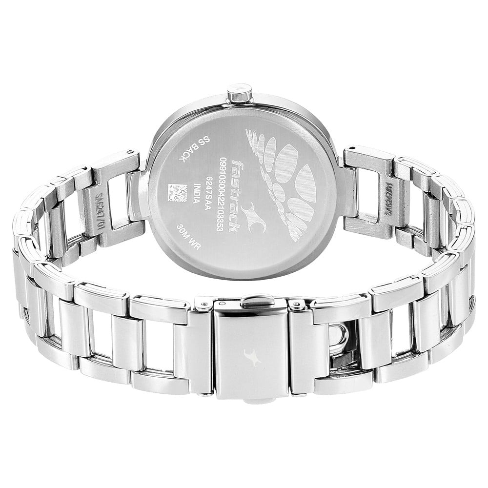 Fastrack Stunners Quartz Analog Silver Dial Stainless Steel Strap Watch for Girls